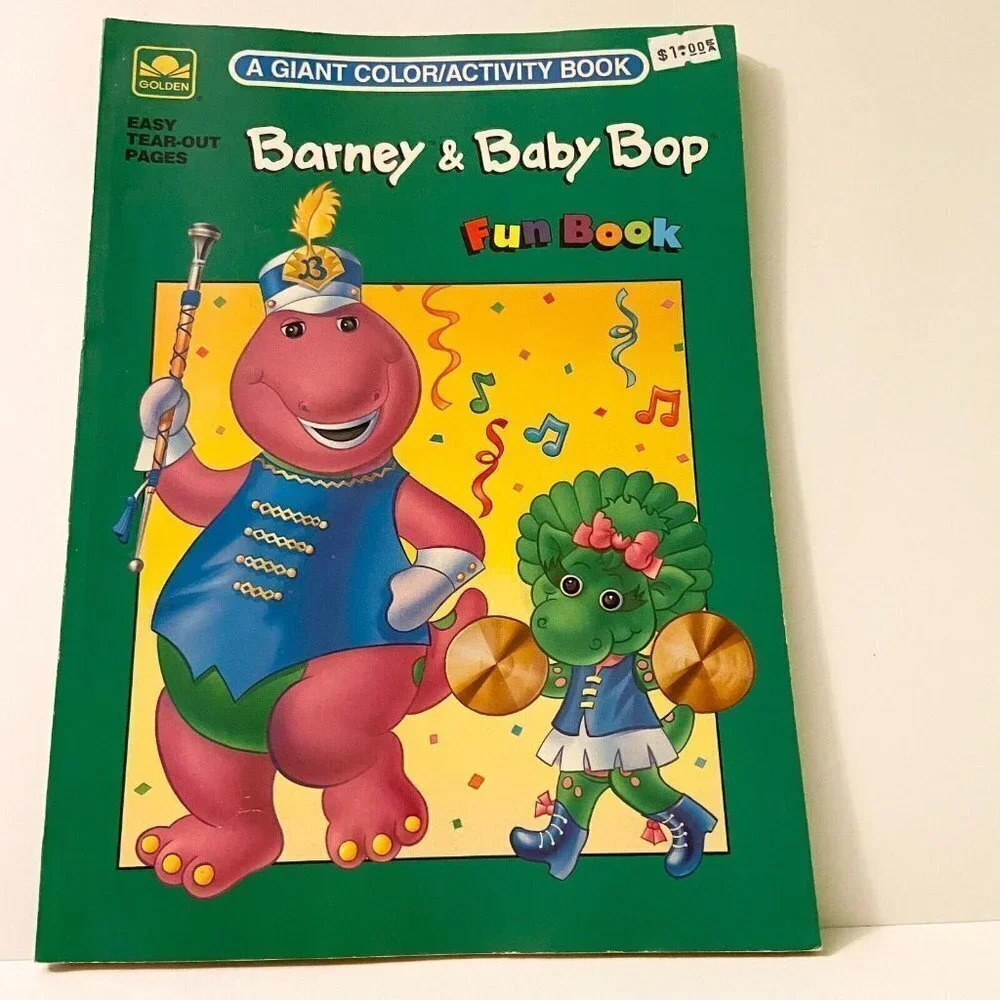 Vintage 1994 Barney and Baby Bop Fun Book Giant Color Activity Golden Books